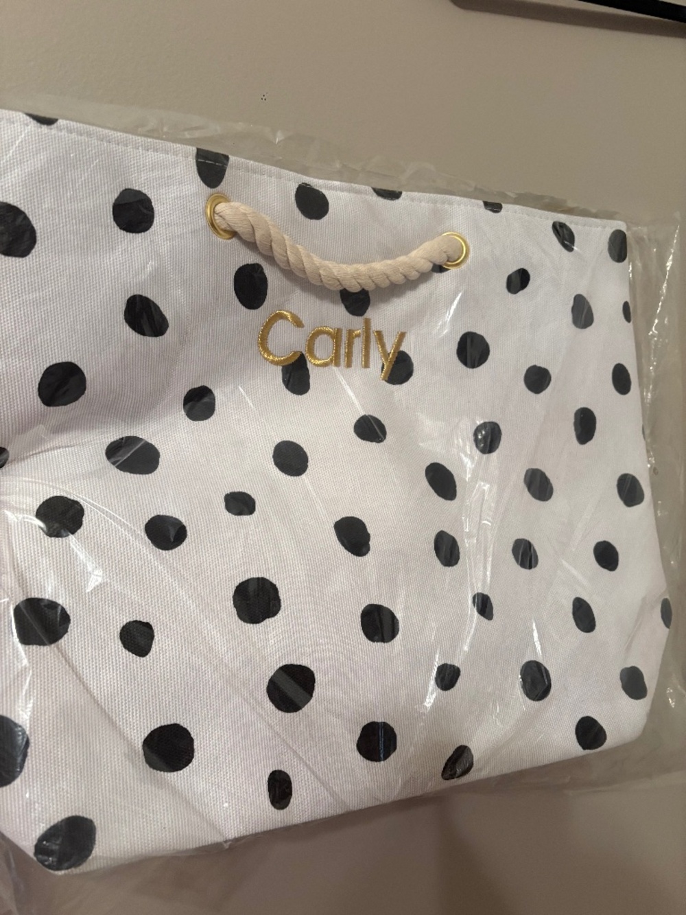 NWT black and white polka dot  large tote- CARLY